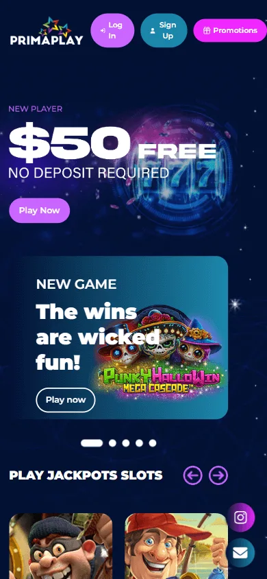 Primaplay Casino home view on a mobile device